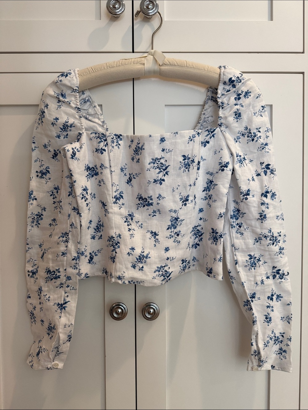 Reformation Linen white with blue floral top